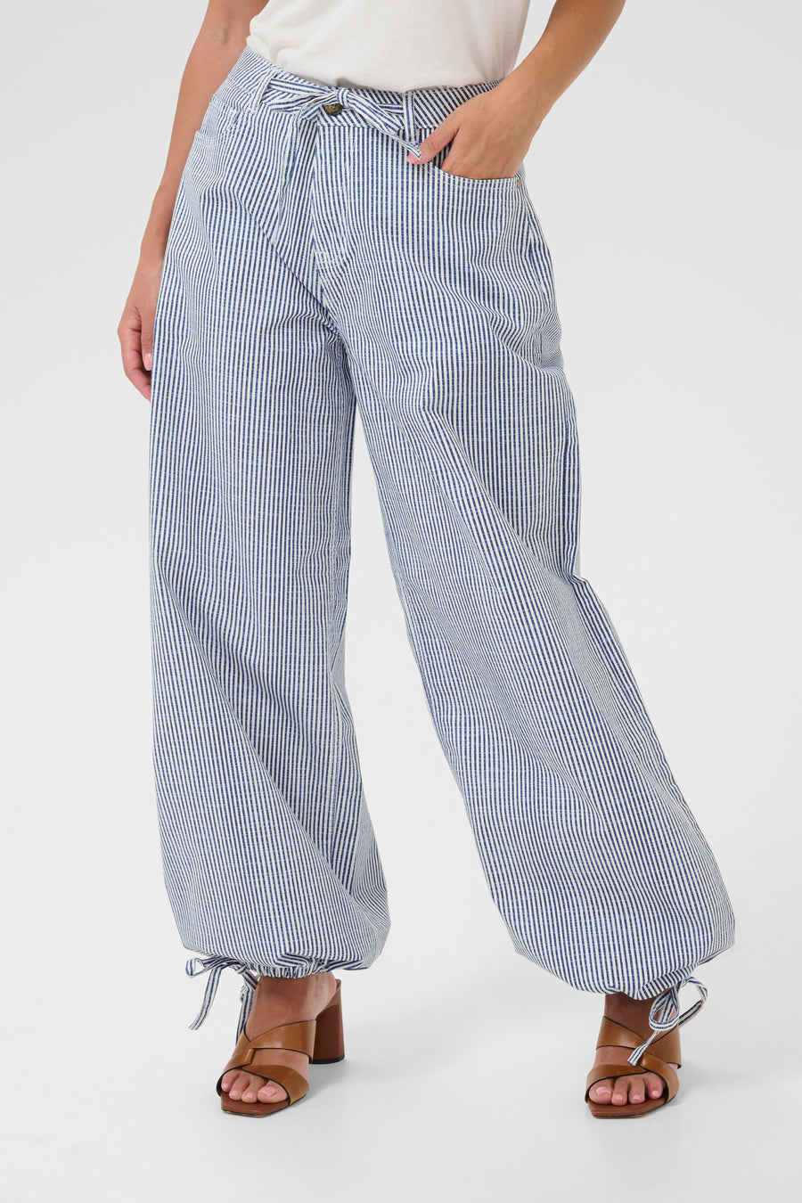 Cream Loose Twill Stripe Pants