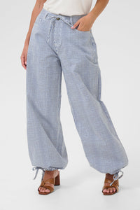 Cream Loose Twill Stripe Pants