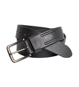 Silver Men's Black Belt with Stitch